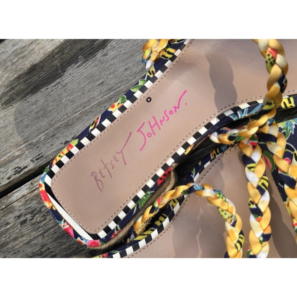 Betsy Johnson Womens Size 6 Grovee Yellow Multi Woven Slip On Block Sandals - Picture 6 of 10